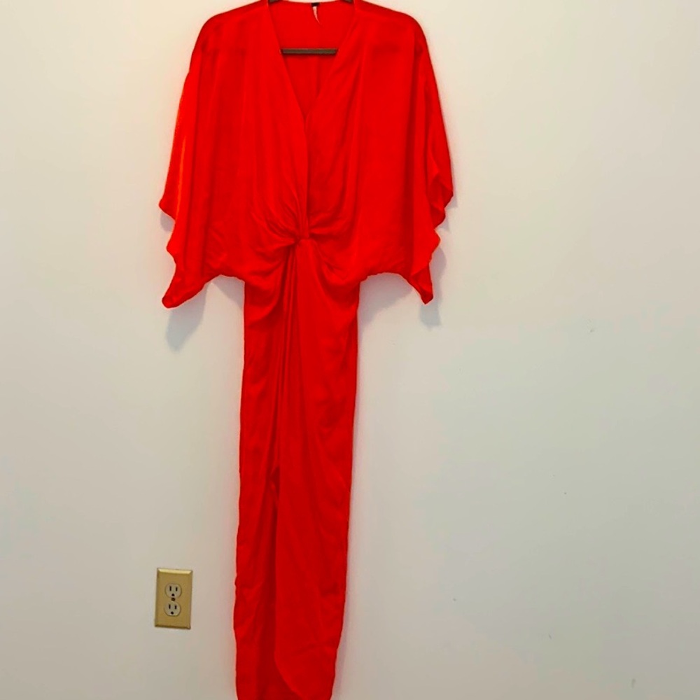 Faux wrap dress - Red/orange - Coral color